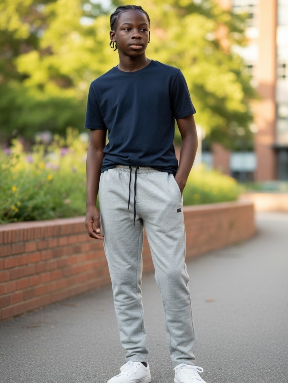 Russell Athletic Light Gray Joggers with Black Drawstring